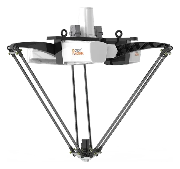 3本の細いアームが下方の1点に集まる、パラレルリンク(Delta)ロボット